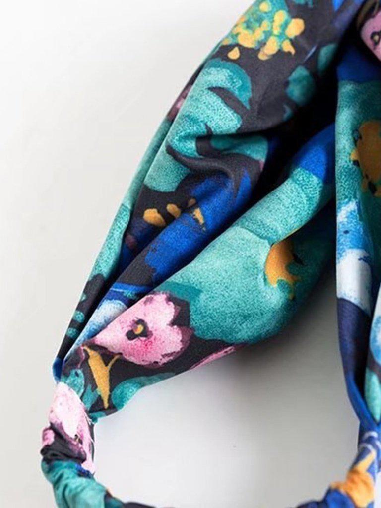Watercolor Flower Print Twist Headband-hair-Des Mess