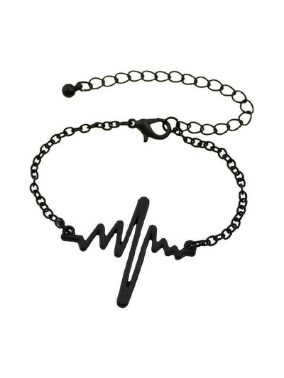 Black Chain With Heartbeat Charm Bracelet--Des Mess