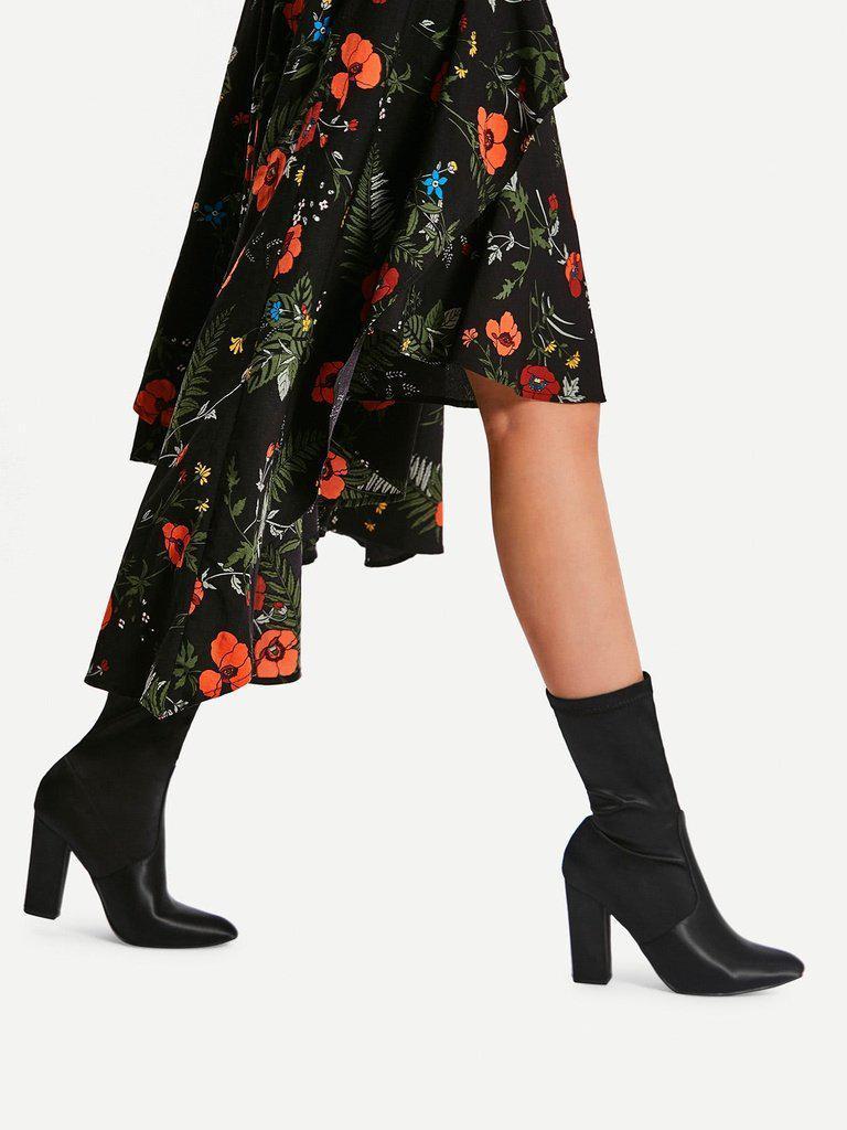 Block Heeled Pointed Toe Mid Calf Boots-shoes-Des Mess