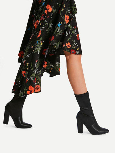 Block Heeled Pointed Toe Mid Calf Boots-shoes-Des Mess