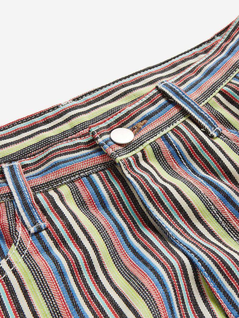Striped Print Flare Leg Jeans-bottom-Des Mess