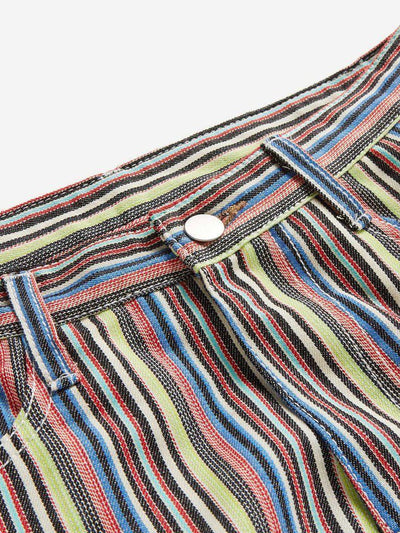 Striped Print Flare Leg Jeans-bottom-Des Mess