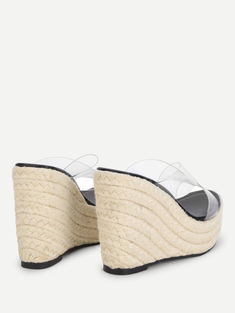 Criss Cross Clear Strap Wedge Sandals-shoes-Des Mess