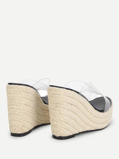 Criss Cross Clear Strap Wedge Sandals-shoes-Des Mess