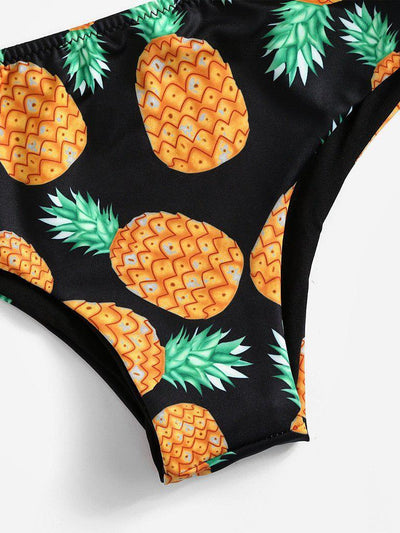 Pineapple Print Wrap Self Tie Bikini Set-swimwear-Des Mess