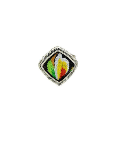 Yellow Handmade Embroidery Flower Pattern Square Boho Rings-jewelry-Des Mess