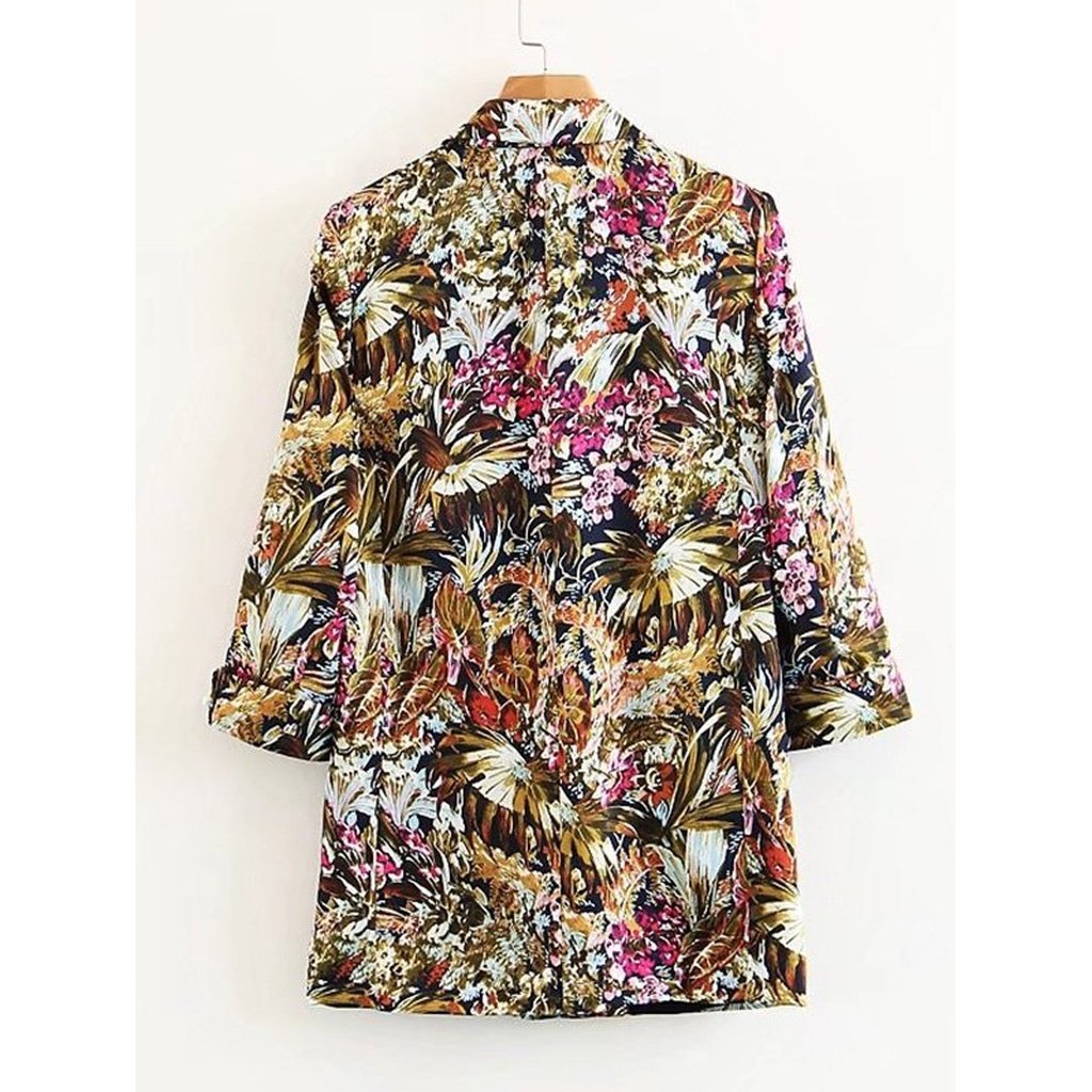 Foliage Print Cuffed Blazer