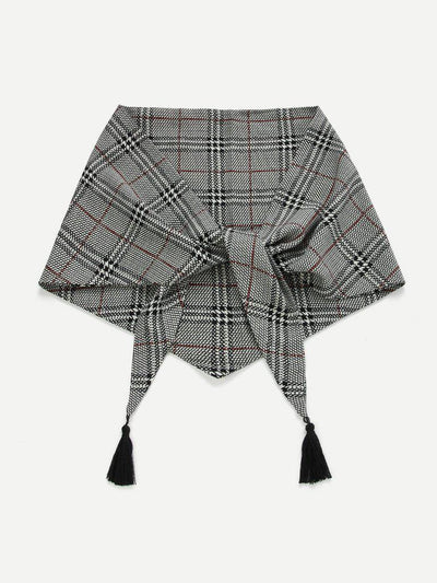 Plaid Print Twilly Scarf With Tassel-accessories-Des Mess