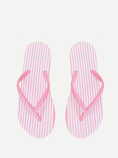 Striped Design Toe Post Slippers-shoes-Des Mess