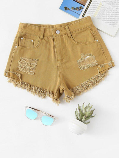 Raw Hem Ripped Denim Shorts-bottom-Des Mess