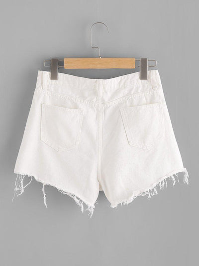 Destroyed Fray Hem Denim Shorts-bottom-Des Mess