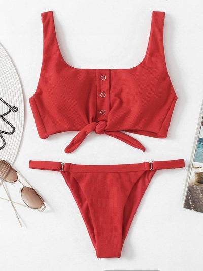Knot Front Low Back Bikini Set-swimwear-Des Mess