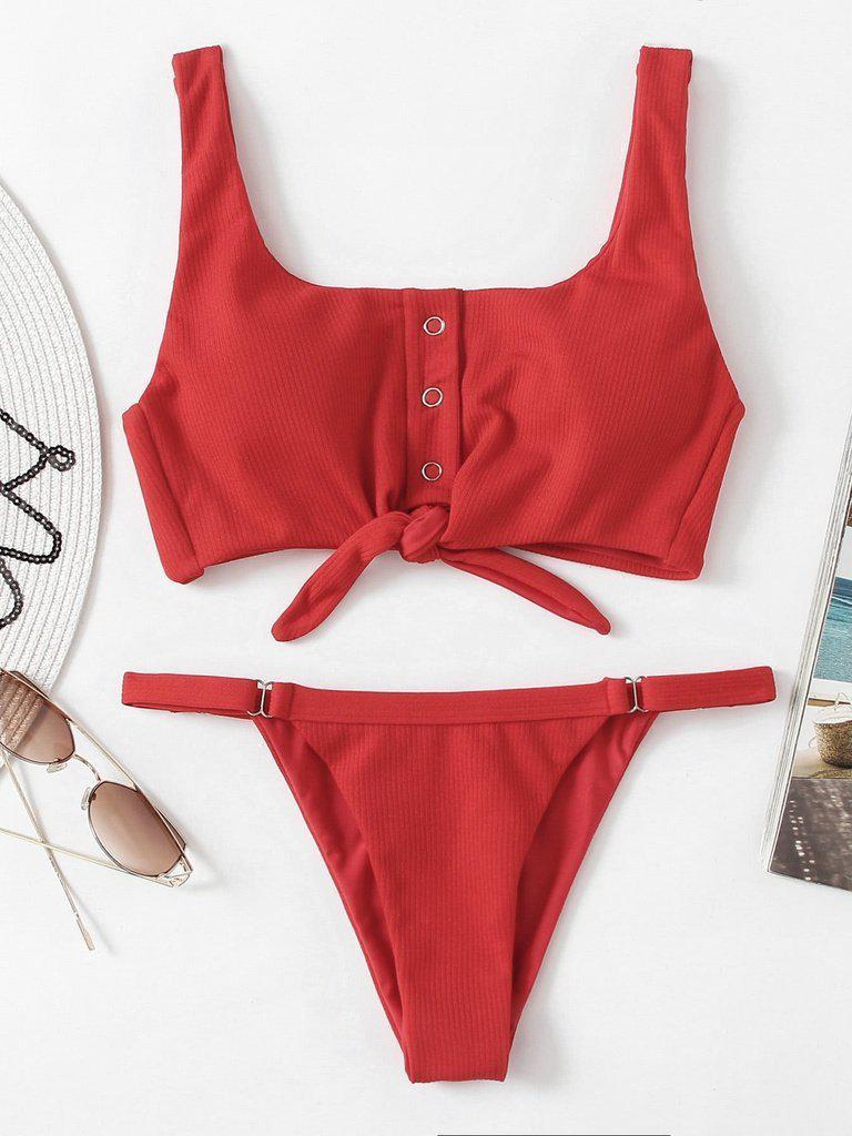Knot Front Low Back Bikini Set-swimwear-Des Mess