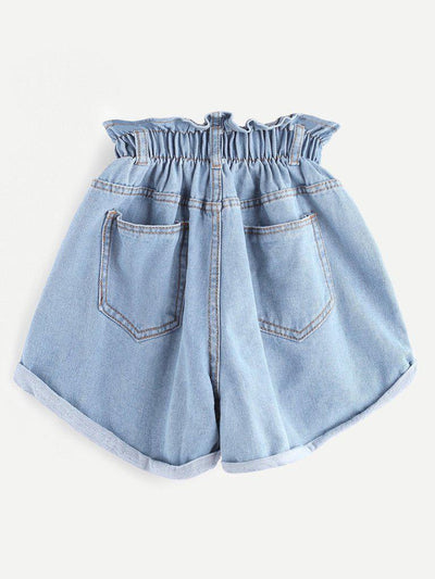 Elastic Waist Ripped Denim Skirt-bottom-Des Mess