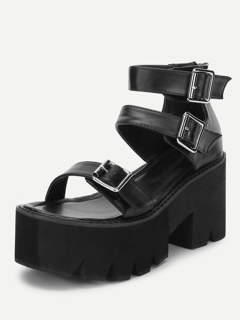 Buckle Detail Strappy Platform Wedges-shoes-Des Mess