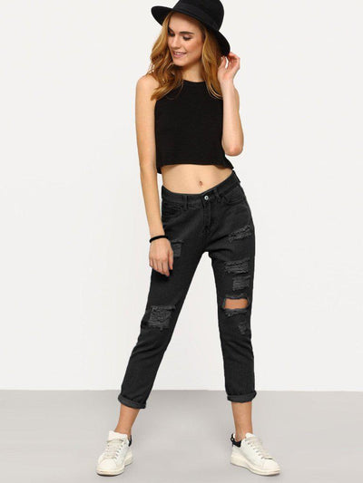Basic Ripped Jeans-bottom-Des Mess