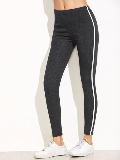 Dark Grey Striped Side Leggings-bottom-Des Mess