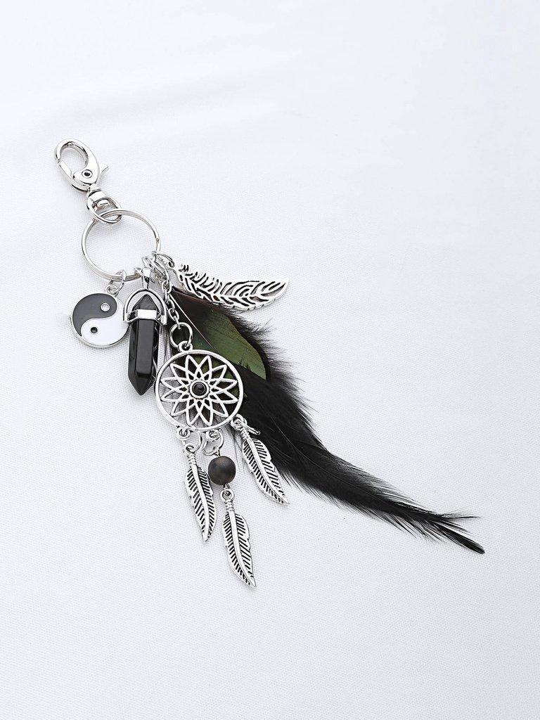 Feather Black Onyx Taiji Keychain-others-Des Mess