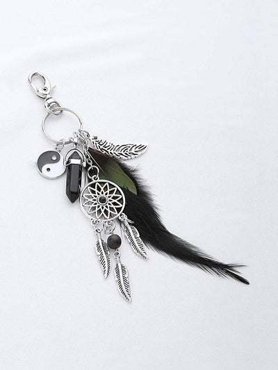 Feather Black Onyx Taiji Keychain-others-Des Mess