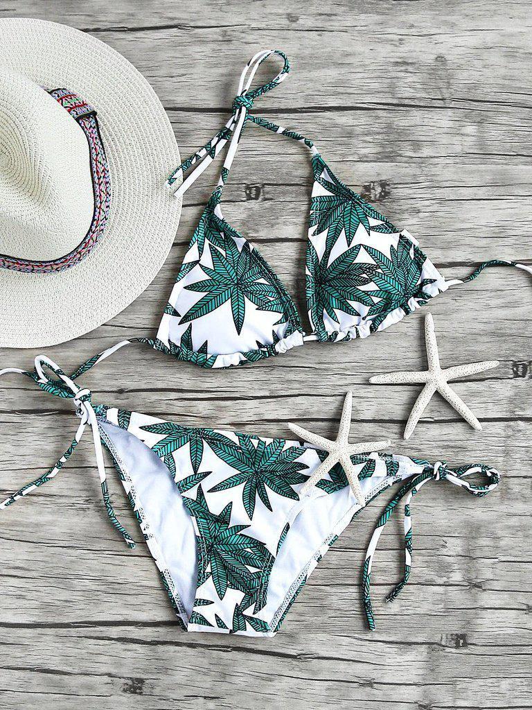 Leaf Print Triangle Bikini Set-swimwear-Des Mess
