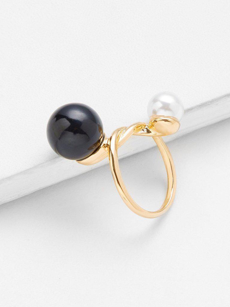 Faux Pearl And Ball Twist Ring-jewelry-Des Mess