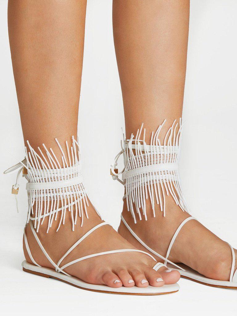 Fringe Detail Lace Up Sandals-shoes-Des Mess