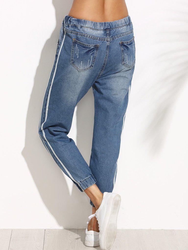 Side Stripe Elastic Cuff Jeans-bottom-Des Mess