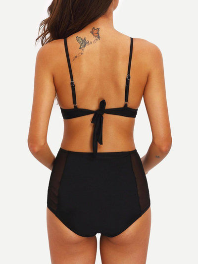 Cutout Mesh Panel High Waist Bikini Set-swimwear-Des Mess