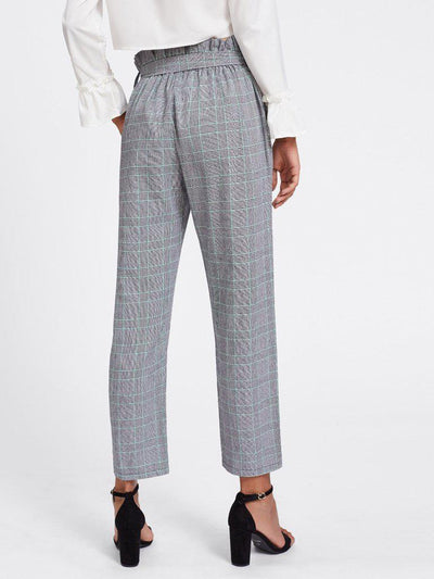 Tie Waist Glen Plaid Frill Pants-bottom-Des Mess