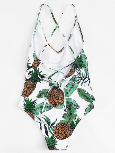 Cross Back Pineapple Print Swimsuit-swimwear-Des Mess
