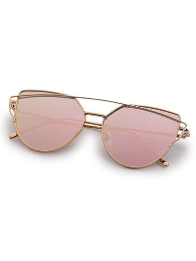 Gold Metal Frame Double Bridge Pink Lens Sunglasses-accessories-Des Mess