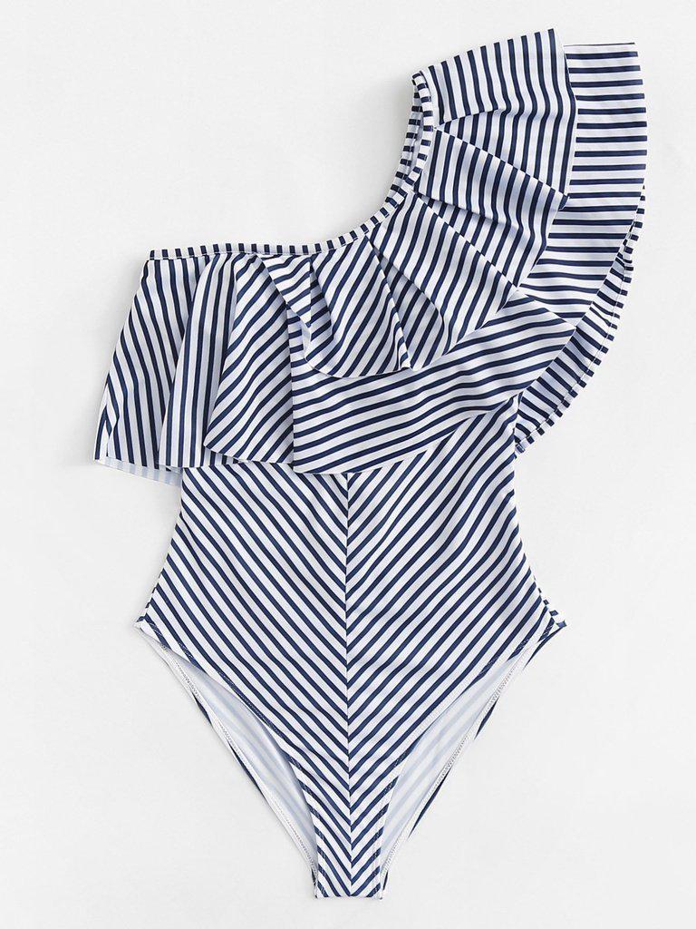 Striped Flounce Swimsuit-swimwear-Des Mess
