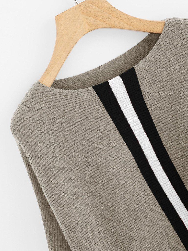 Contrast Striped Panel Ribbed Sweater-outerwear-Des Mess