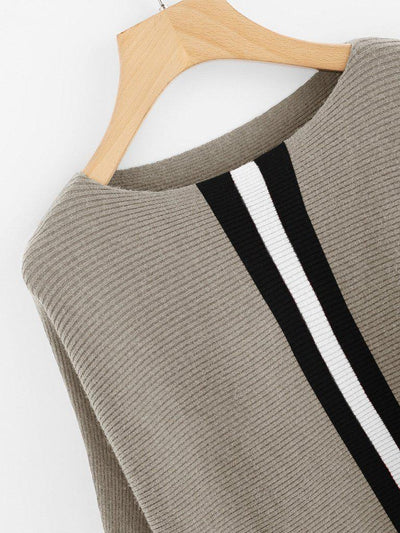 Contrast Striped Panel Ribbed Sweater-outerwear-Des Mess