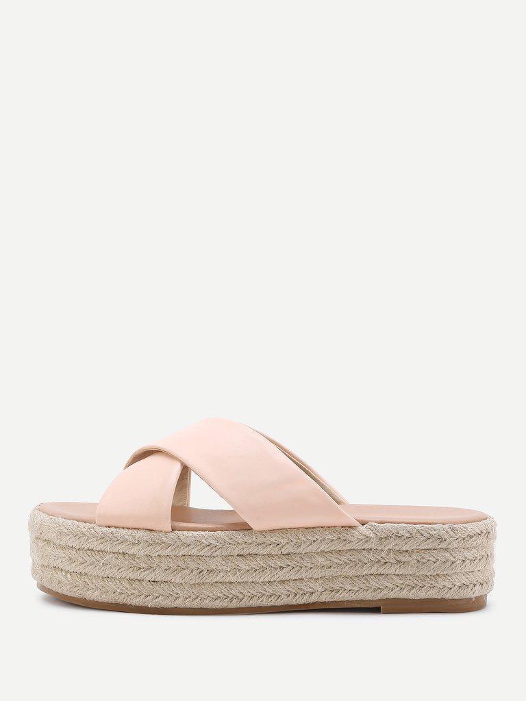 Cross Strap Woven Flatform Sliders-shoes-Des Mess