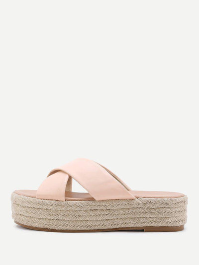 Cross Strap Woven Flatform Sliders-shoes-Des Mess