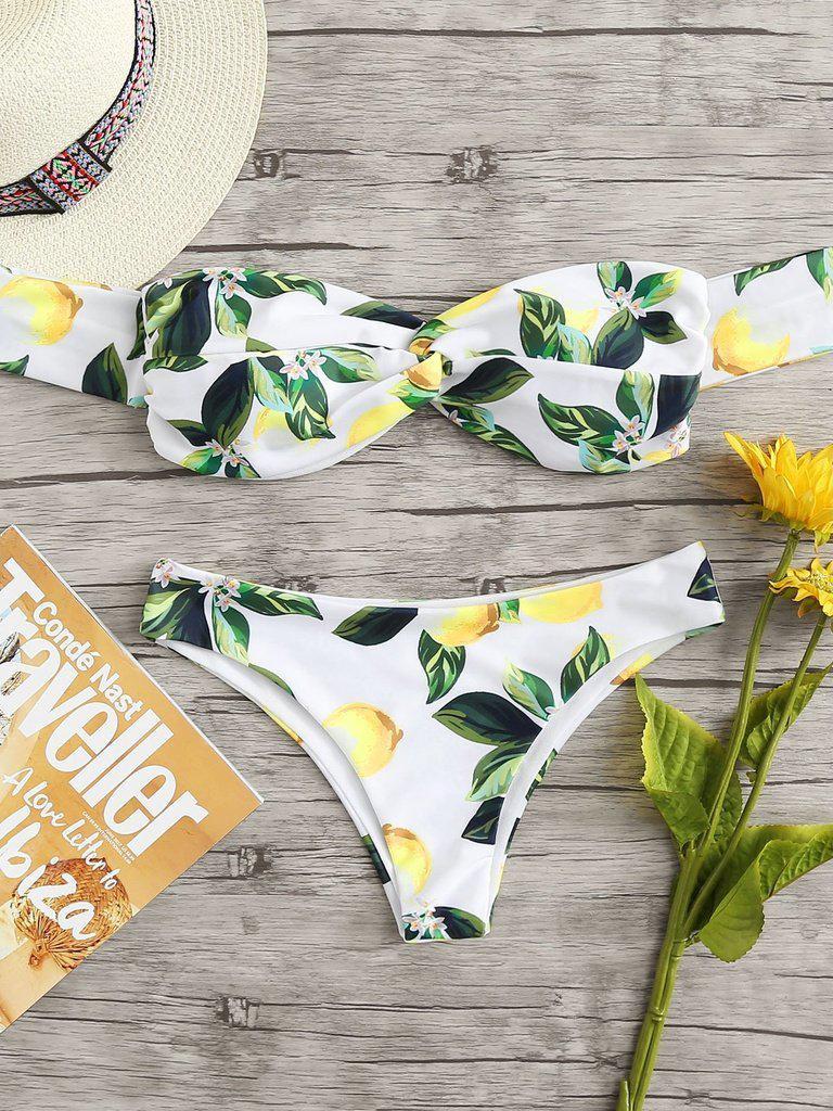 Fruit Print Twist Bikini Set-swimwear-Des Mess