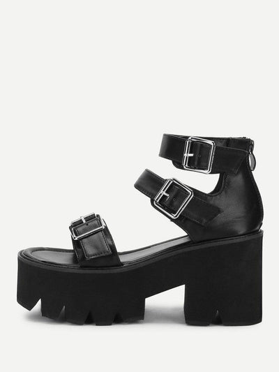 Buckle Detail Strappy Platform Wedges-shoes-Des Mess
