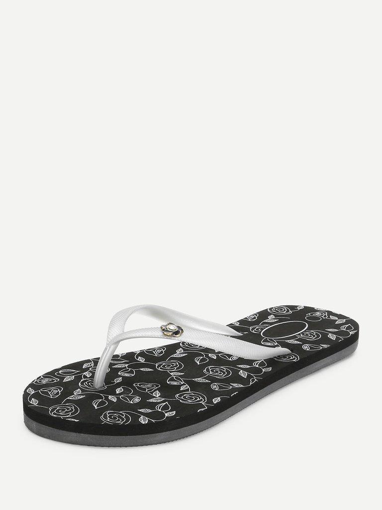 Rose Print Flip Flops-shoes-Des Mess