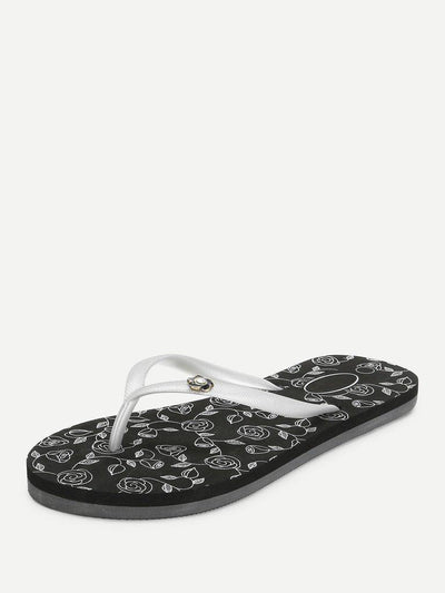Rose Print Flip Flops-shoes-Des Mess
