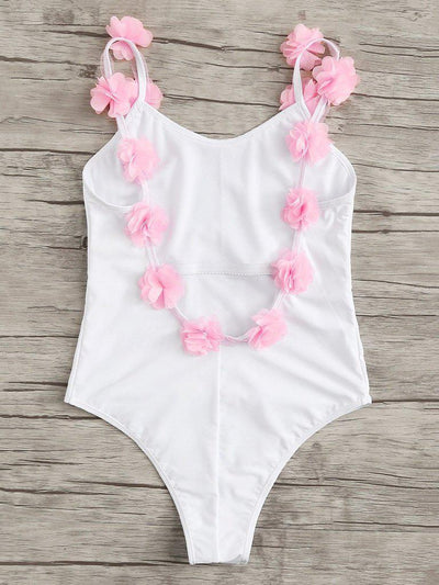 Flower Applique Strap Swimsuit-swimwear-Des Mess