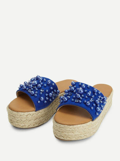 Faux Pearl Espadrille Platform Wedges-shoes-Des Mess