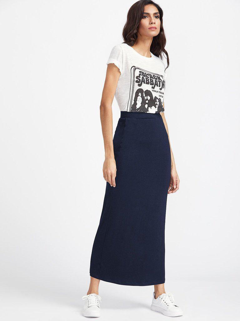 Elastic Waist Longline Jersey Skirt-bottom-Des Mess