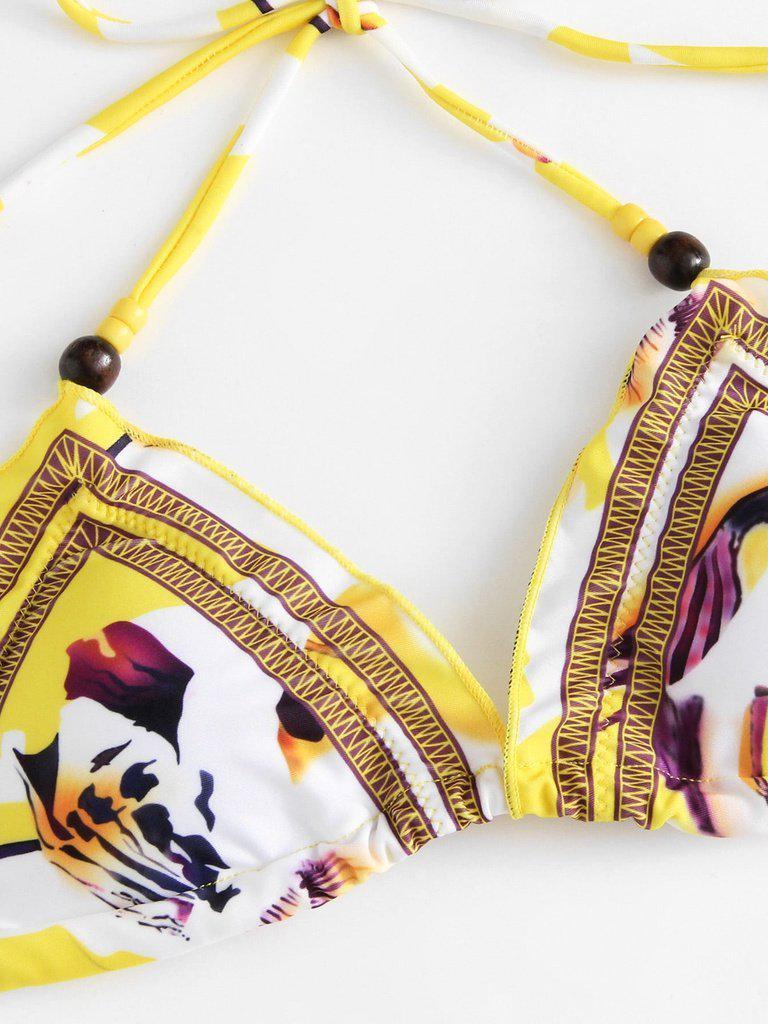 Self Tie Flower Print Bikini Set-swimwear-Des Mess