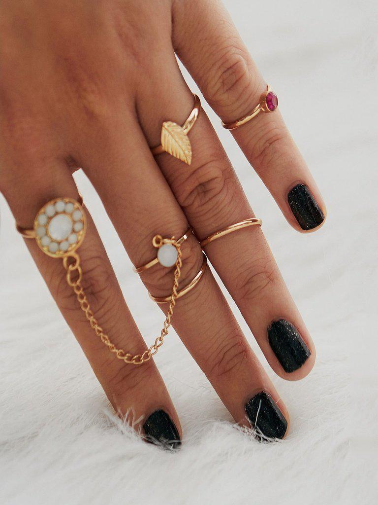 Rhinestone Leaf Design Ring Set-jewelry-Des Mess