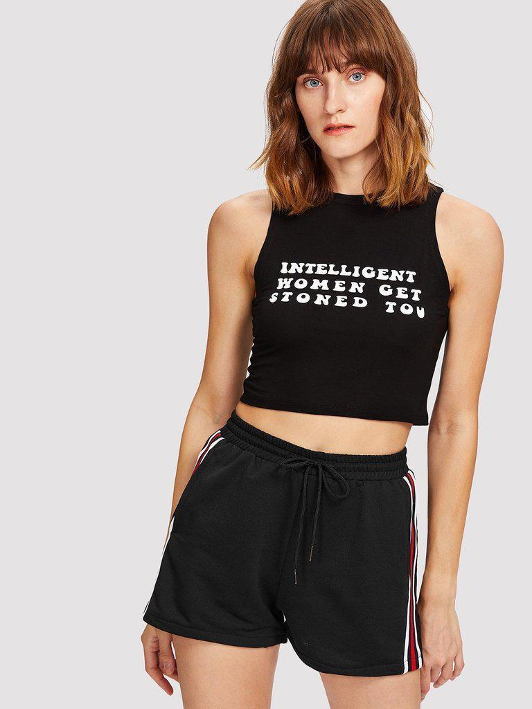 Striped Tape Side Drawstring Waist Shorts-bottom-Des Mess