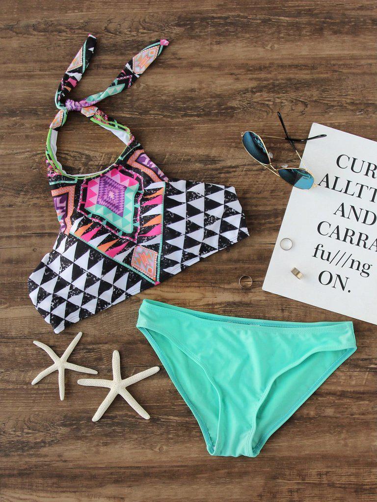 Geometric Print Halter Mix & Match Bikini Set--Des Mess