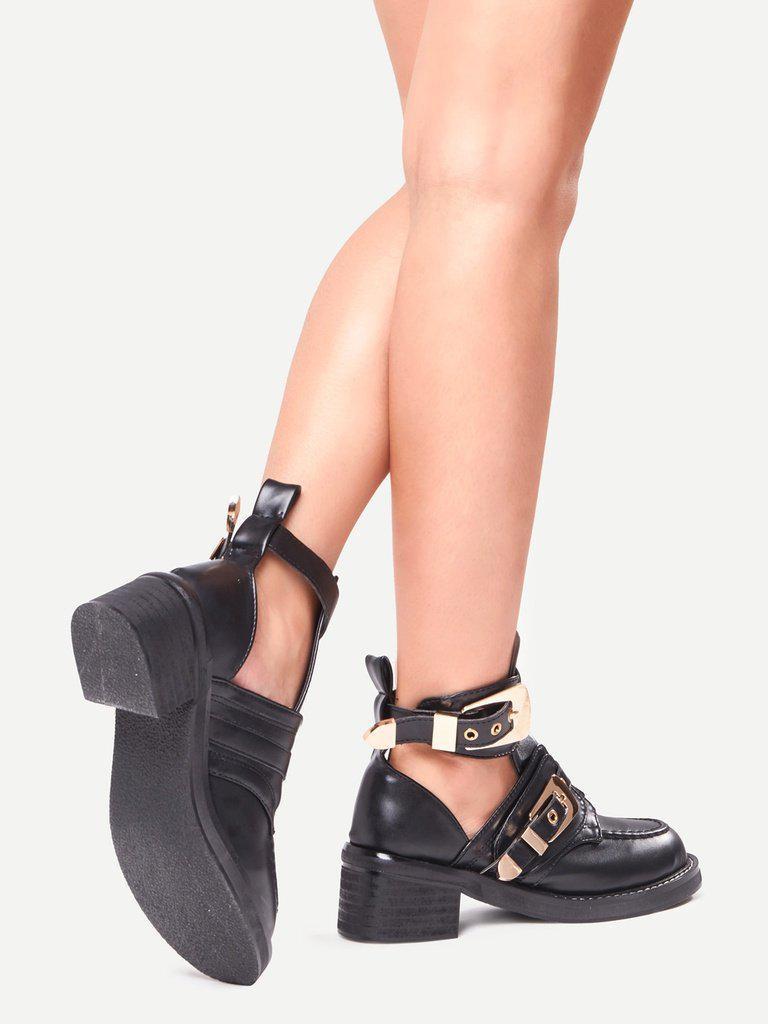 Buckle Strap Chunky Heel Shoes-shoes-Des Mess