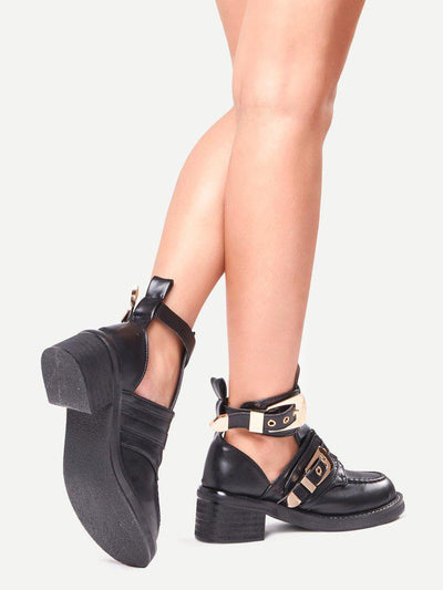 Buckle Strap Chunky Heel Shoes-shoes-Des Mess