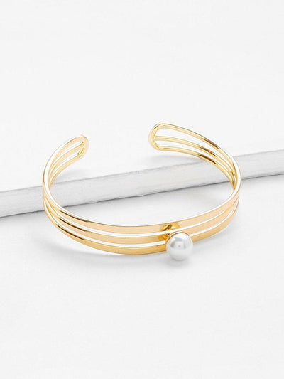 Faux Pearl Open Cuff Bracelet-jewelry-Des Mess